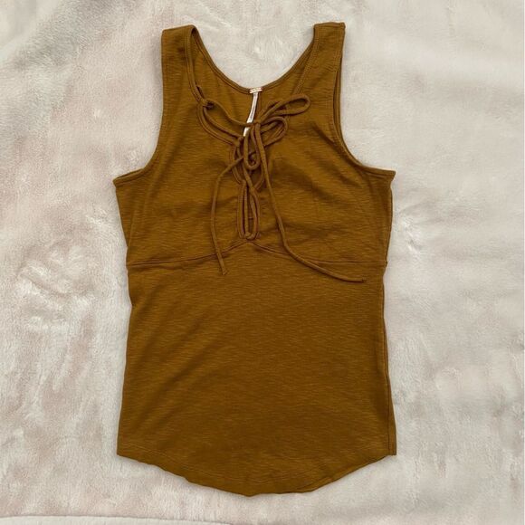 Free People Brown Criss Cross Tie Tank Top. Size Small. Excellent Condition! - Picture 2 of 9